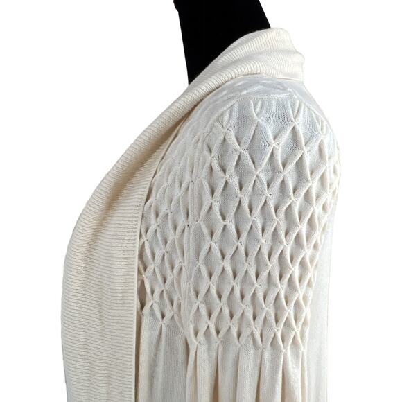 Kenar Open Front Shawl Collar Cardigan Sweater Size Large Cream Quilted Shoulder - Picture 4 of 13